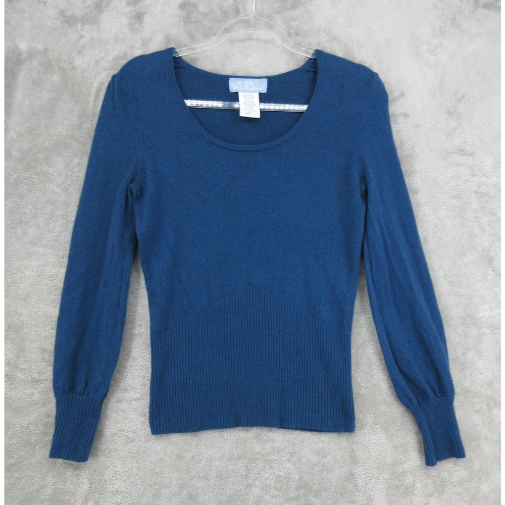 U Knit Sweater Womens Size M Steel Blue Cashmere Scoop Neck Quiet Luxury Ribbed